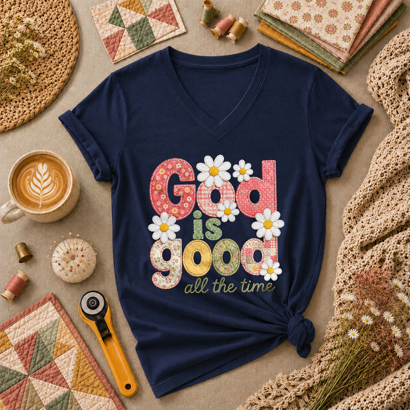 God Is Good All The Time Women's V-Neck - Navy