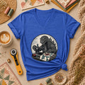 Godzilla Quilter Vintage Sewing Machine Sketch Women's V-Neck