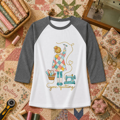 Gone Quilting Girl Patchwork Sewing Machine Raglan Sleeve - Deep Heather