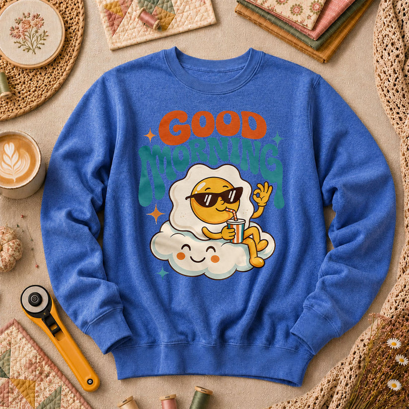 Good Morning Egg Cloud Long Sleeve - Heather True Royal
