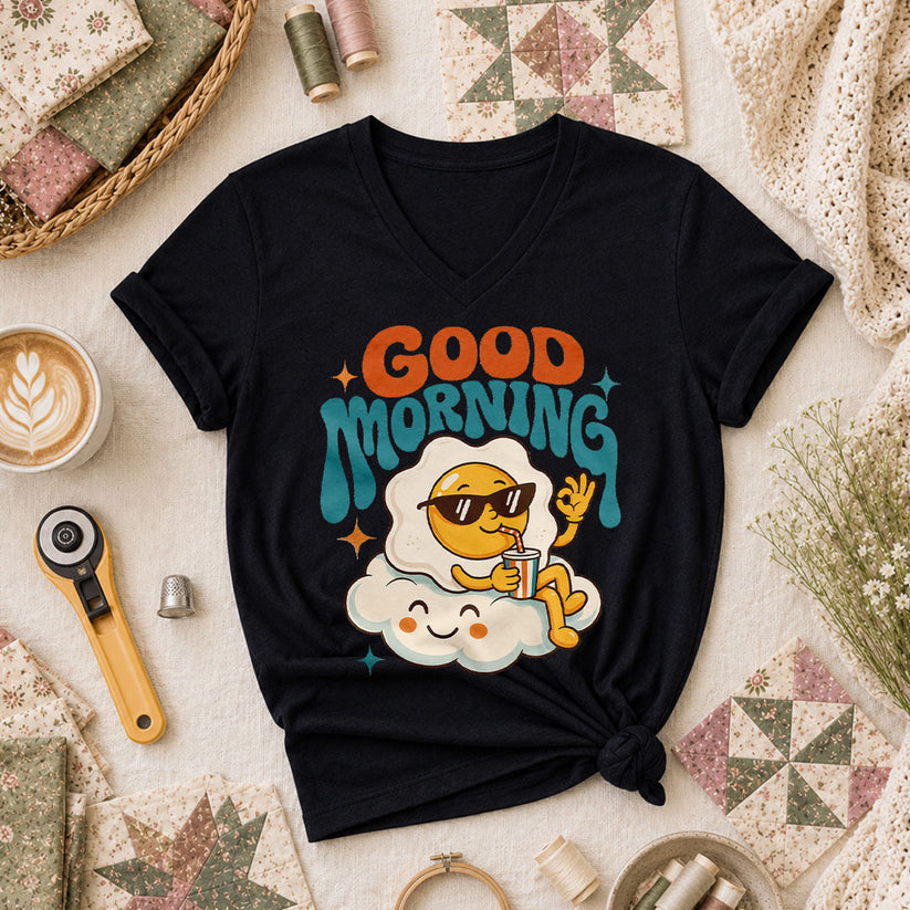 Good Morning Egg Cloud Women's V-Neck - Black