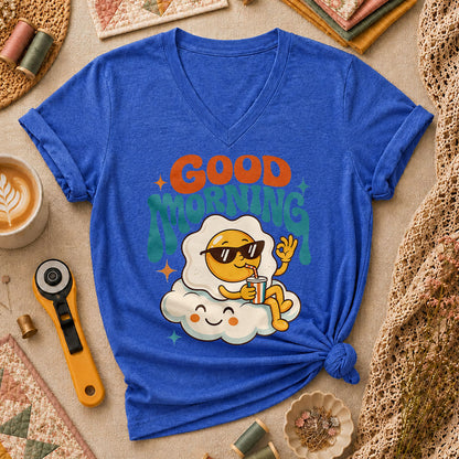 Good Morning Egg Cloud Women's V-Neck - Heather True Royal