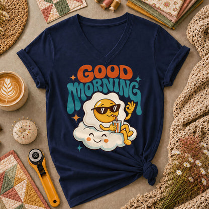 Good Morning Egg Cloud Women's V-Neck - Navy