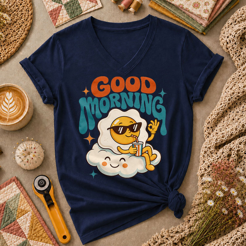 Good Morning Egg Cloud Women's V-Neck - Navy