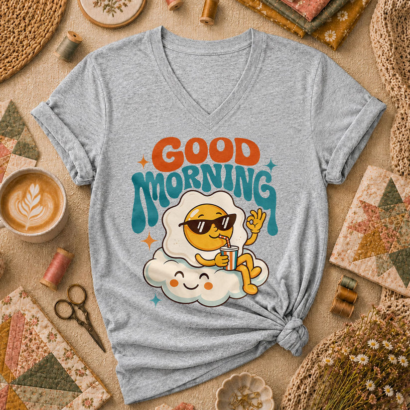 Good Morning Egg Cloud Women's V-Neck - Sport Grey