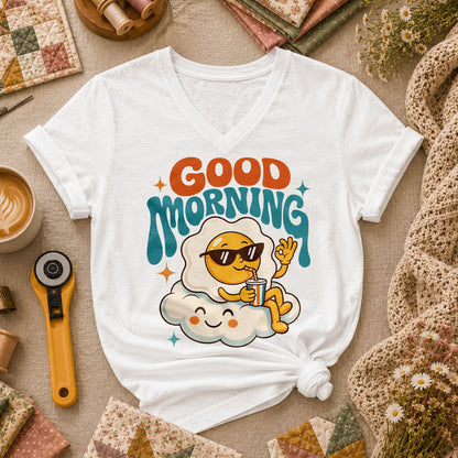 Good Morning Egg Cloud Women's V-Neck - White
