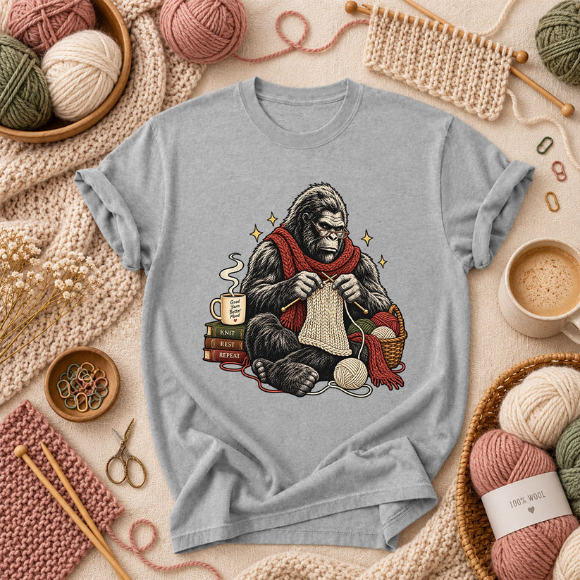 Gorilla Knitter Good Yarn Better Mood T-Shirt - Athletic Heather