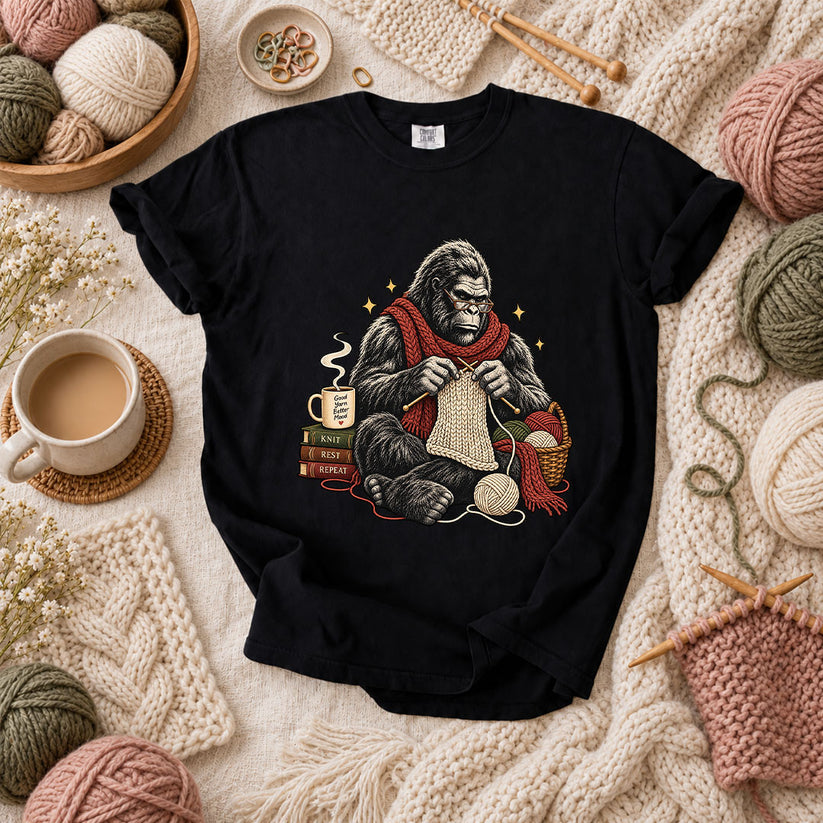 Gorilla Knitter Good Yarn Better Mood T-Shirt - Black