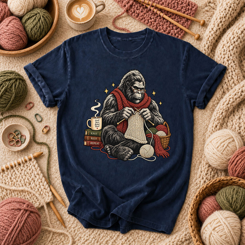 Gorilla Knitter Good Yarn Better Mood T-Shirt - Navy
