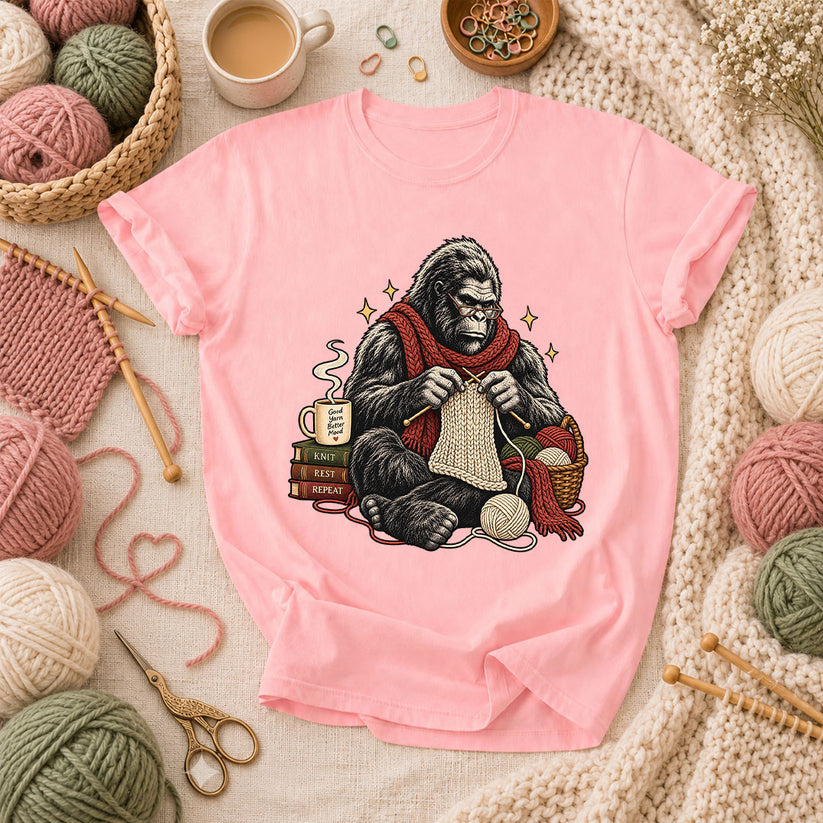 Gorilla Knitter Good Yarn Better Mood T-Shirt - Pink