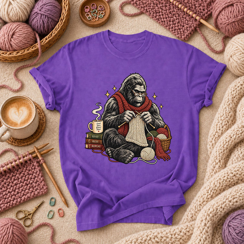 Gorilla Knitter Good Yarn Better Mood T-Shirt - Purple