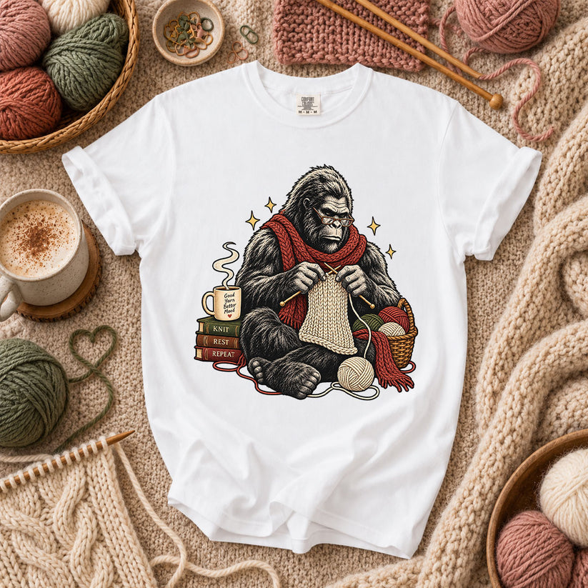 Gorilla Knitter Good Yarn Better Mood T-Shirt - White