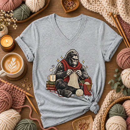 Gorilla Knitter Good Yarn Better Mood Women's V-Neck - Athletic Heather