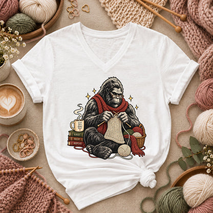 Gorilla Knitter Good Yarn Better Mood Women's V-Neck - White