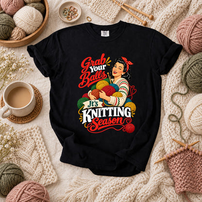 Grab Your Balls It's Knitting Season T-Shirt - Black