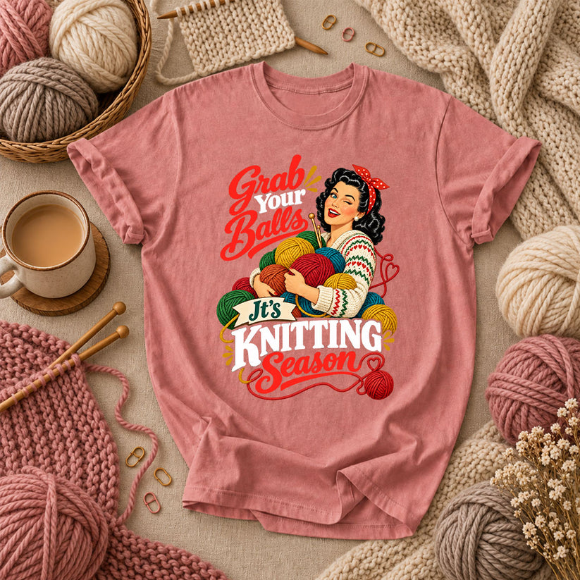 Grab Your Balls It's Knitting Season T-Shirt - Heather Mauve