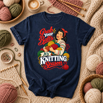 Grab Your Balls It's Knitting Season T-Shirt - Navy