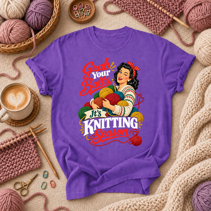 Grab Your Balls It's Knitting Season T-Shirt - Purple