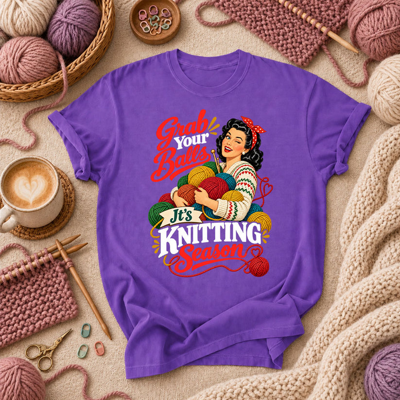 Grab Your Balls It's Knitting Season T-Shirt - Purple
