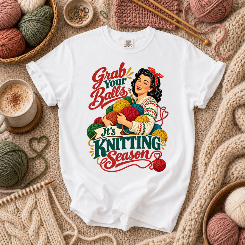 Grab Your Balls It's Knitting Season T-Shirt - White