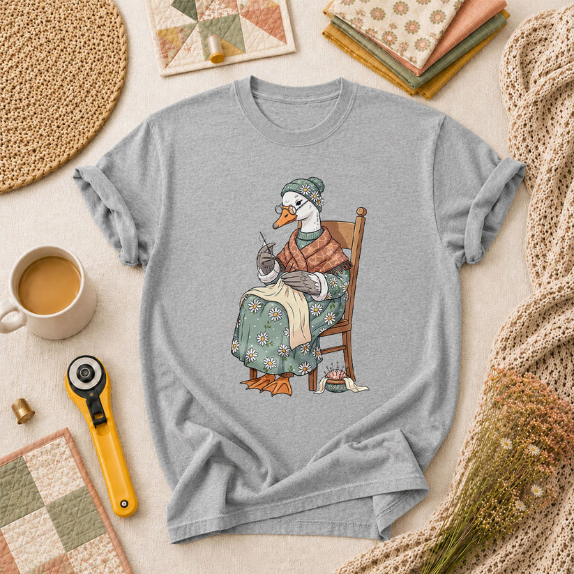 Grandma Goose Knitting Rocking Chair Vintage T-Shirt - Athletic Heather