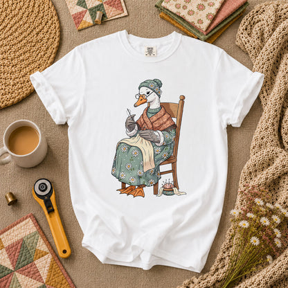 Grandma Goose Knitting Rocking Chair Vintage T-Shirt - White