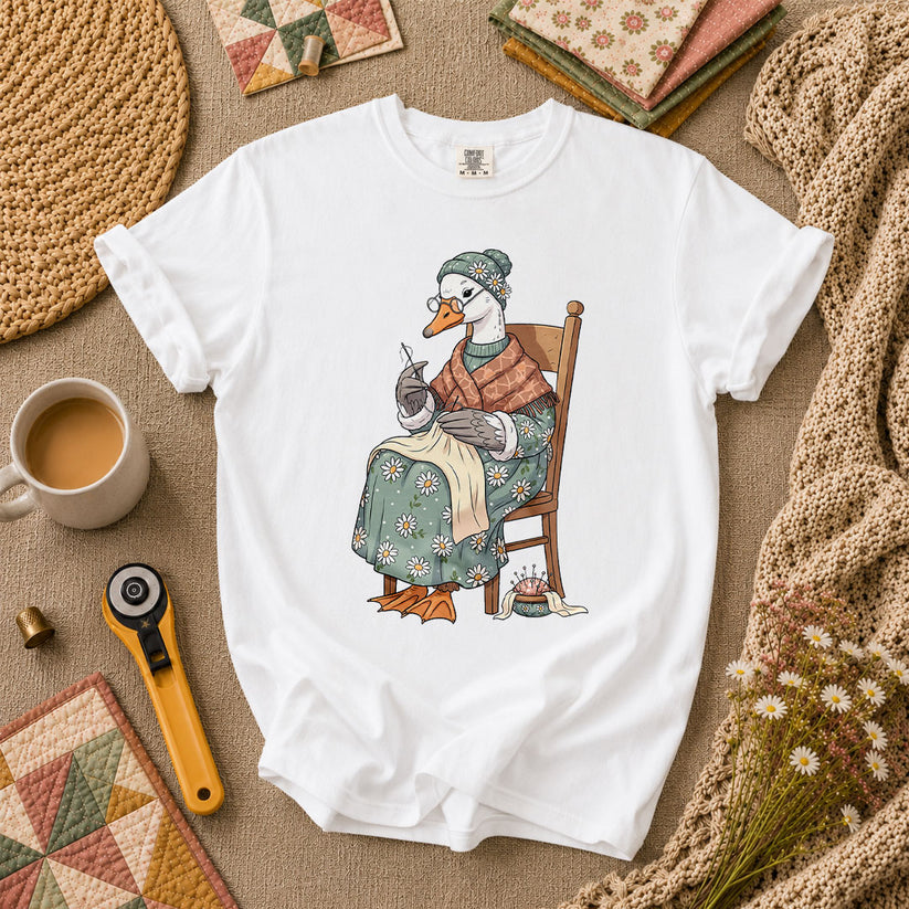 Grandma Goose Knitting Rocking Chair Vintage T-Shirt - White