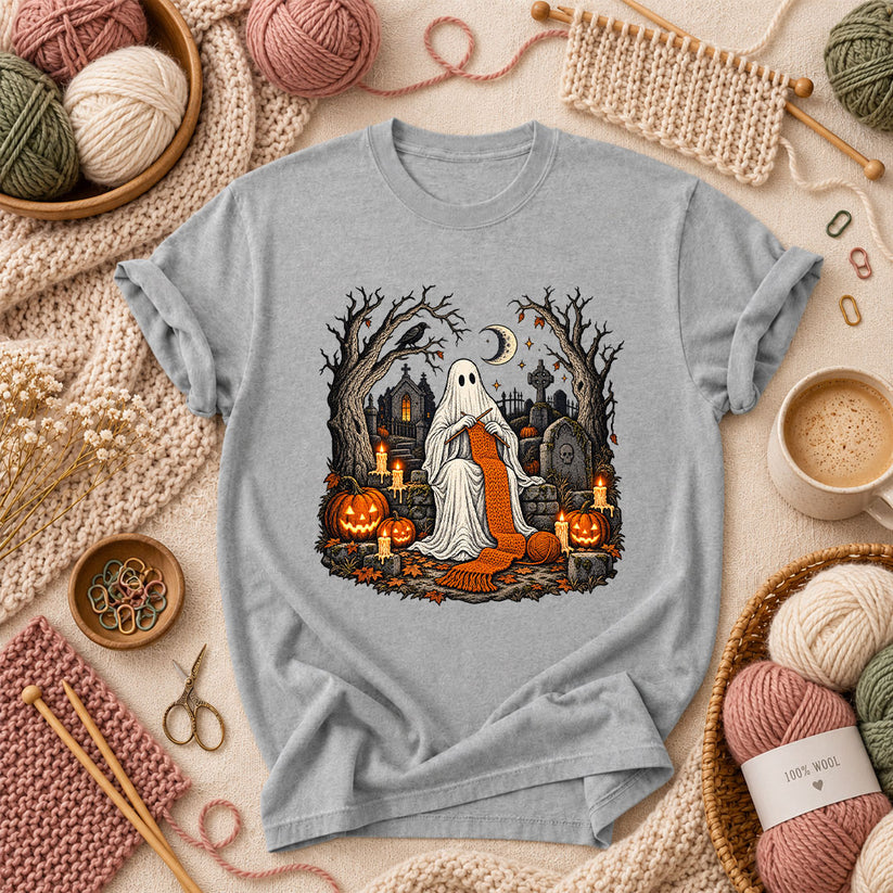 Graveyard Ghost Knitter T-Shirt - Athletic Heather