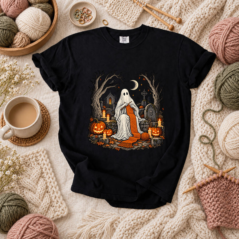 Graveyard Ghost Knitter T-Shirt - Black