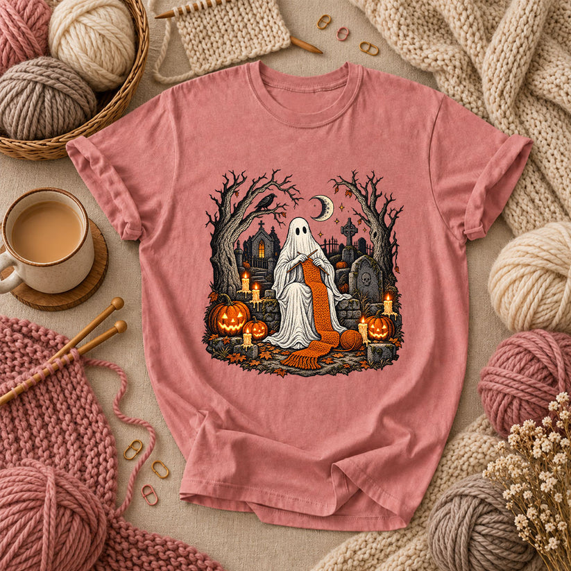 Graveyard Ghost Knitter T-Shirt - Heather Mauve