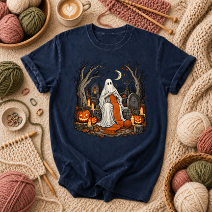 Graveyard Ghost Knitter T-Shirt - Navy