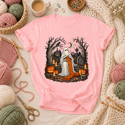 Graveyard Ghost Knitter T-Shirt - Pink