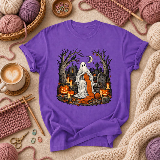 Graveyard Ghost Knitter T-Shirt - Purple