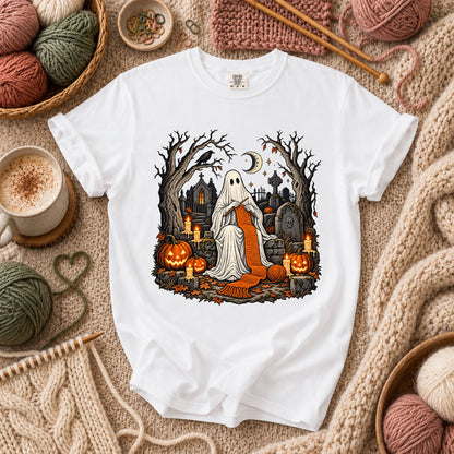 Graveyard Ghost Knitter T-Shirt - White