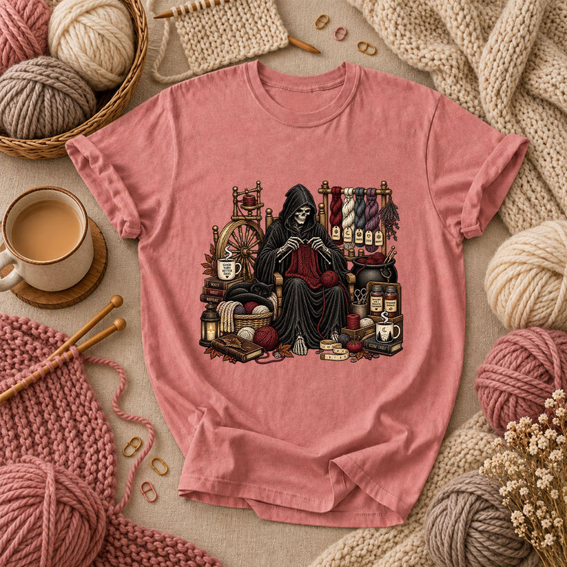 Grim Reaper Knitting Room T-Shirt - Heather Mauve