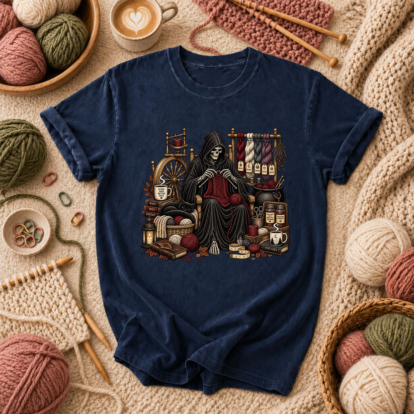 Grim Reaper Knitting Room T-Shirt - Navy