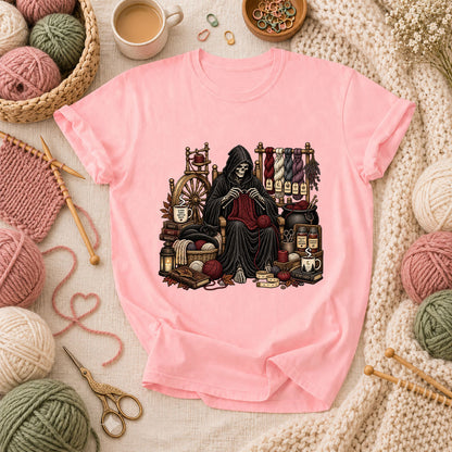 Grim Reaper Knitting Room T-Shirt - Pink