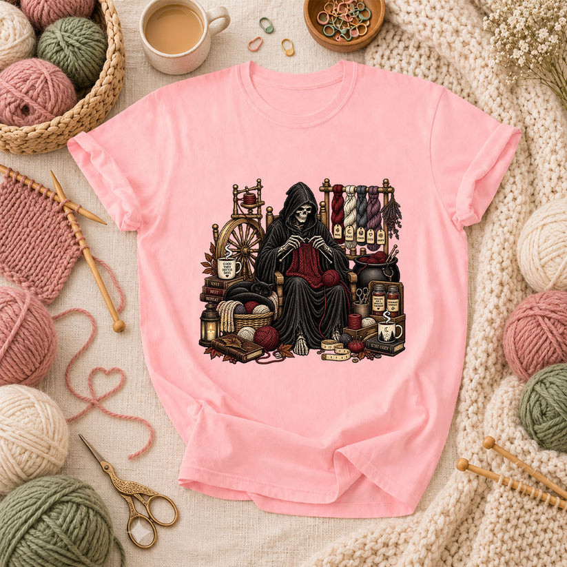 Grim Reaper Knitting Room T-Shirt - Pink