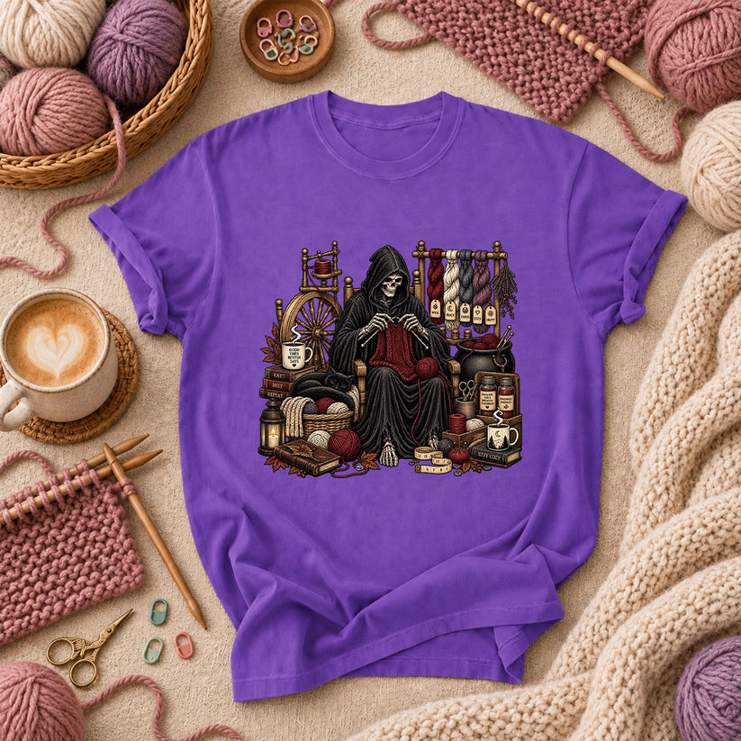 Grim Reaper Knitting Room T-Shirt - Purple