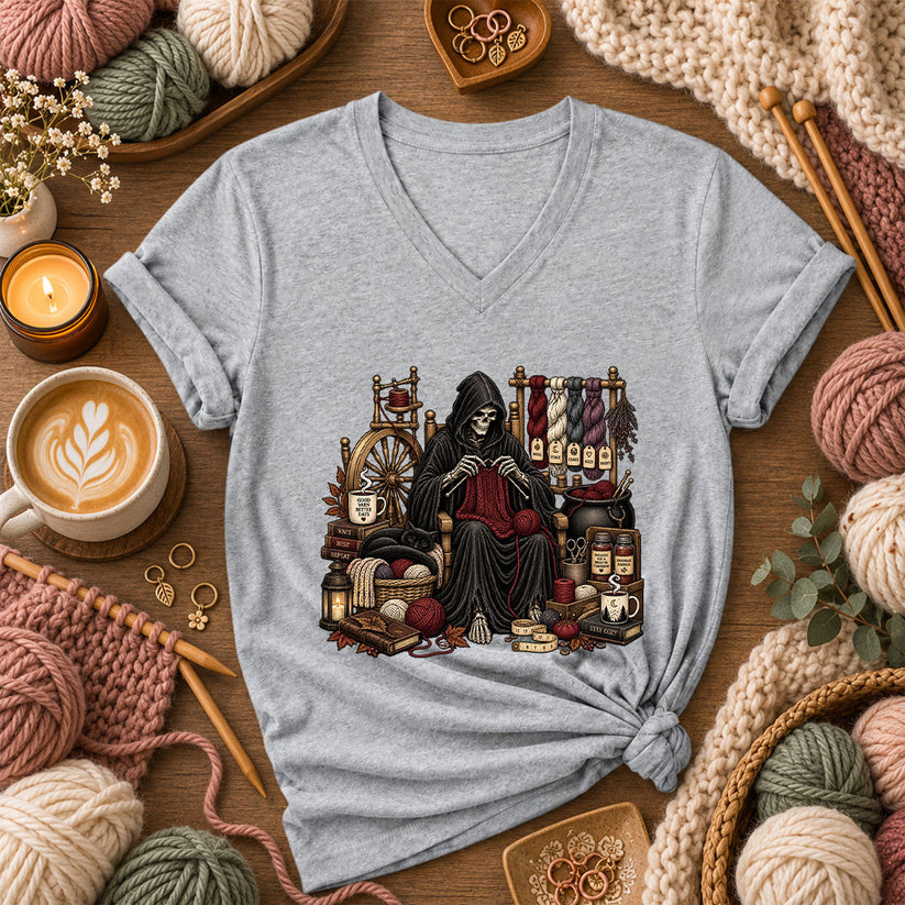 Grim Reaper Knitting Room Women's V-Neck - Athletic Heather