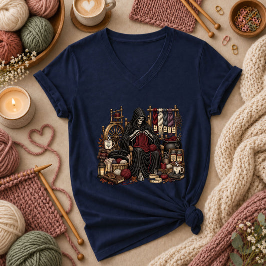 Grim Reaper Knitting Room Women's V-Neck - Navy