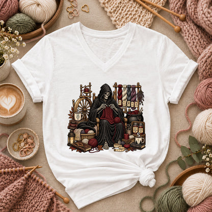 Grim Reaper Knitting Room Women's V-Neck - White
