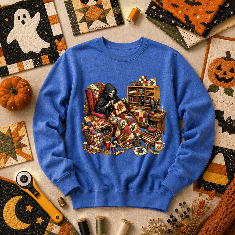 Grim Reaper Quilting In Armchair Long Sleeve - Heather True Royal