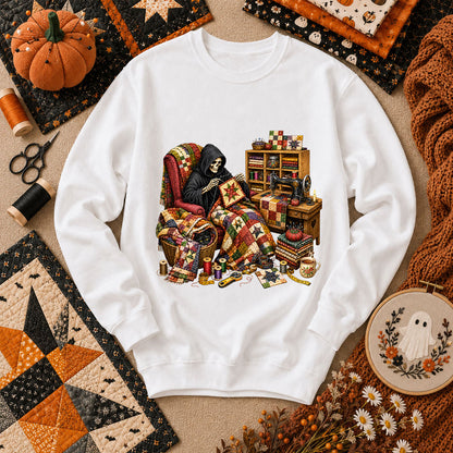 Grim Reaper Quilting In Armchair Long Sleeve - White