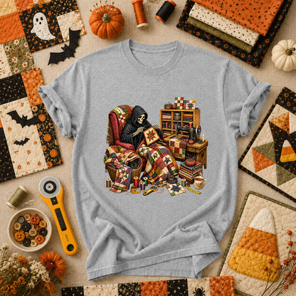Grim Reaper Quilting In Armchair T-Shirt - Athletic Heather