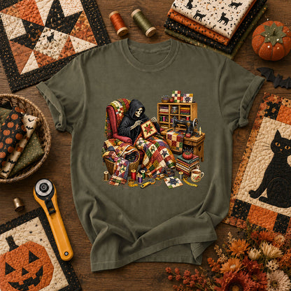 Grim Reaper Quilting In Armchair T-Shirt - Military Green