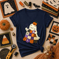 Halloween Patchwork Ghost With Pumpkin Women's V-Neck