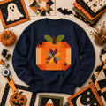 Halloween Patchwork Pumpkin With Spiders Long Sleeve