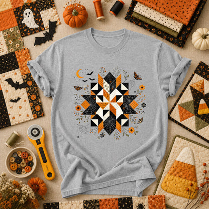 Halloween Quilt Block Mandala Spider T-Shirt - Athletic Heather