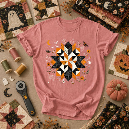 Halloween Quilt Block Mandala Spider T-Shirt - Heather Mauve
